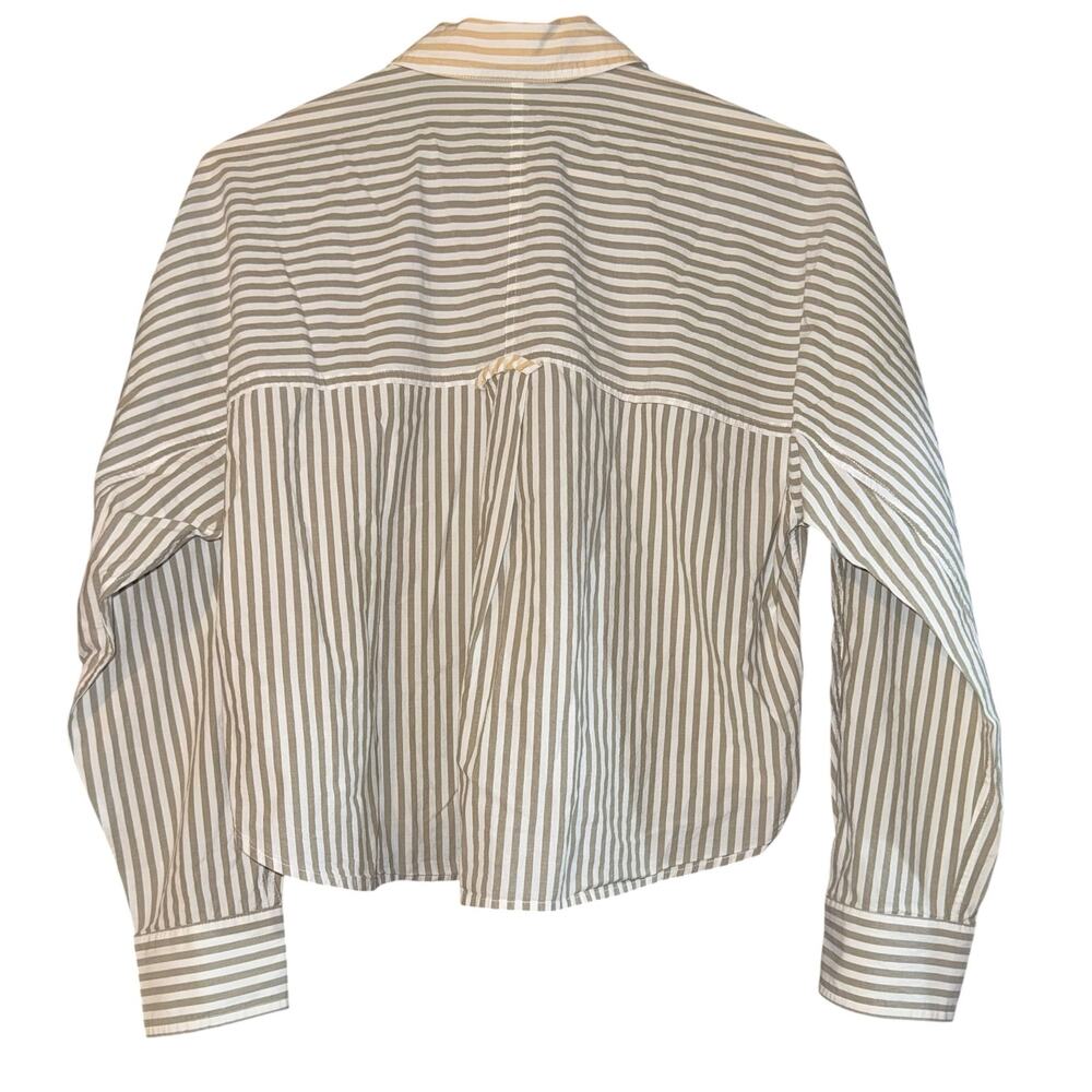 Madewell Flap Pocket Crop Button Up Shirt Poplin Lagoon Women's Small Striped - Picture 5 of 8